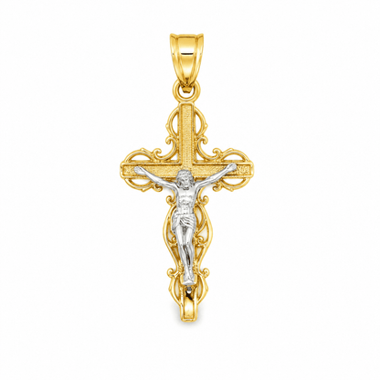 Two-Tone Filigree Crucifix Pendant
