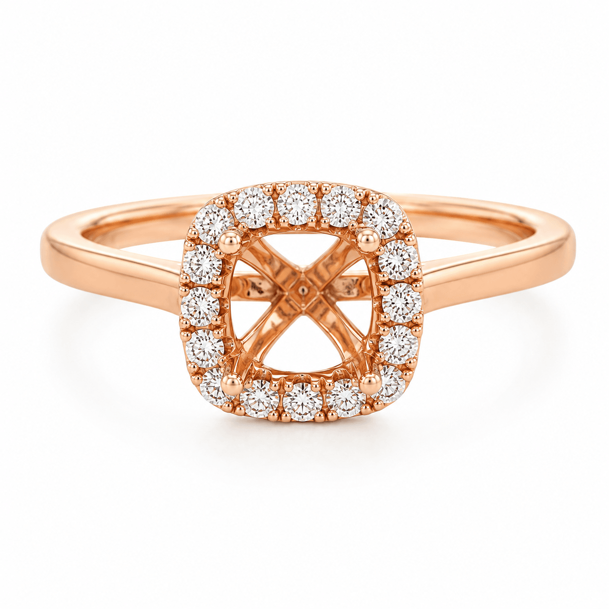 Rose Gold Cushion Halo Diamond Semi-Mount Ring