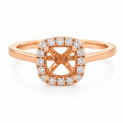 Rose Gold Cushion Halo Diamond Semi-Mount Ring