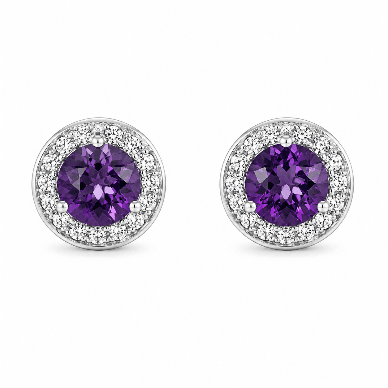 Amethyst Halo Stud Earrings