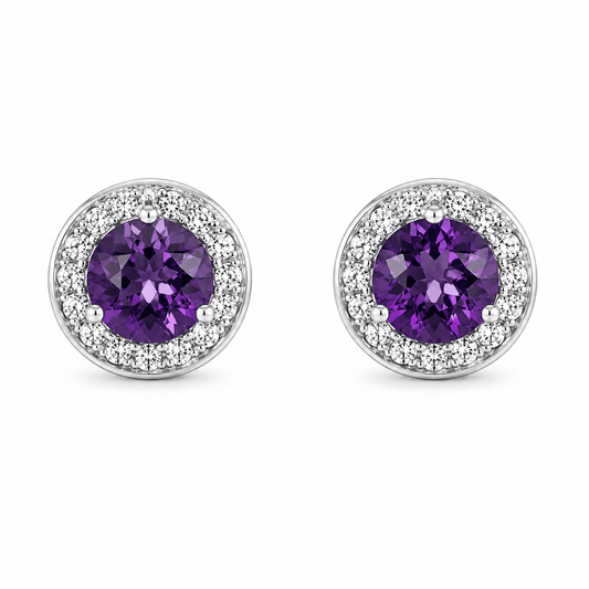 Amethyst Halo Stud Earrings