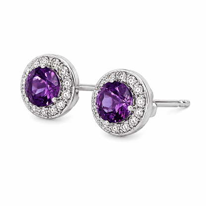 Amethyst Halo Stud Earrings