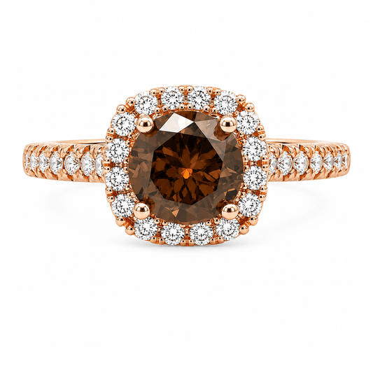 Chocolate Diamond Cushion Halo Engagement Ring
