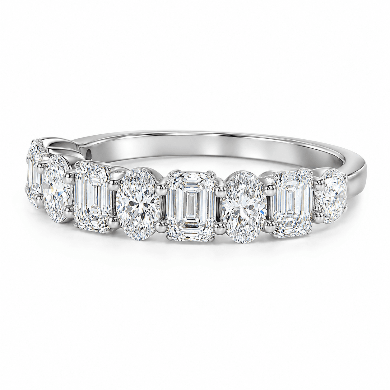 Alternating Emerald and Pear Diamond Wedding Band