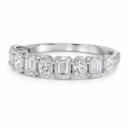 Alternating Emerald and Pear Diamond Wedding Band