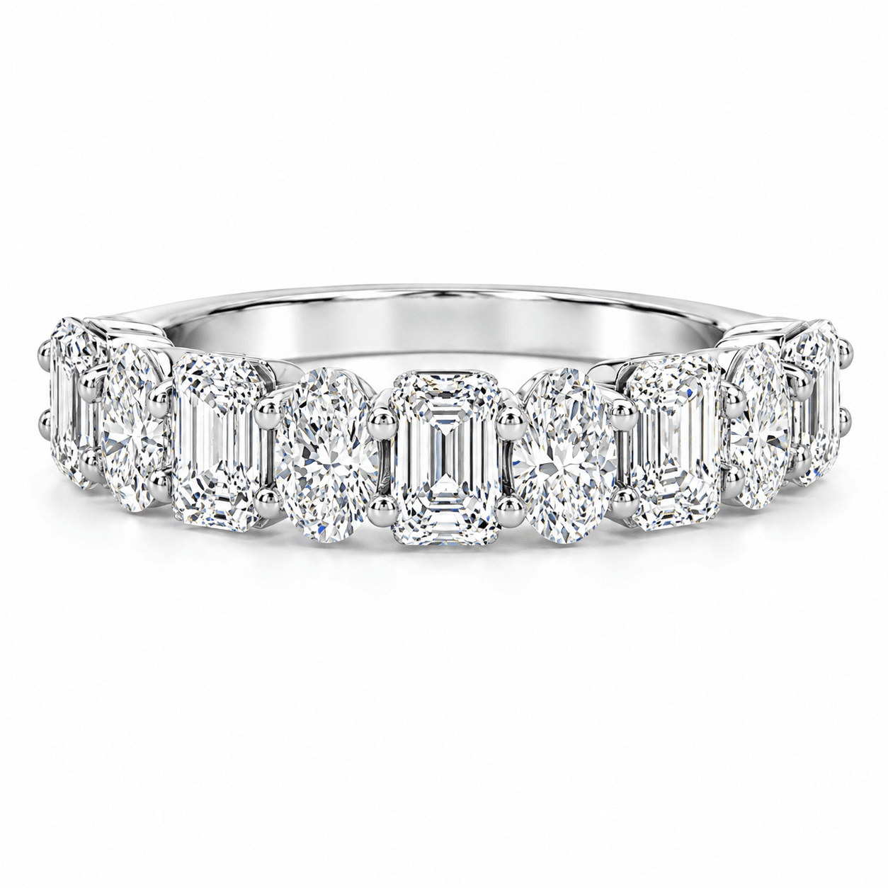 Alternating Emerald and Pear Diamond Wedding Band