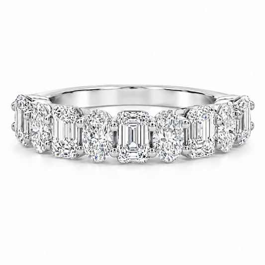 Alternating Emerald and Pear Diamond Wedding Band