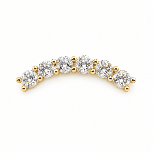 14K Yellow Gold Curved Bar CZ Earring