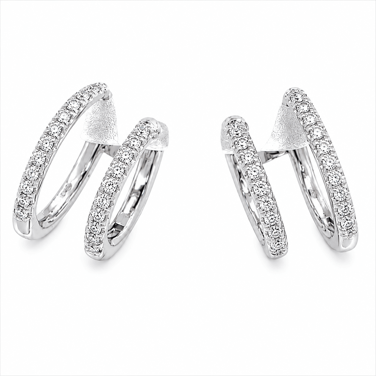 Diamond Two-Row Stud Cuff Earrings