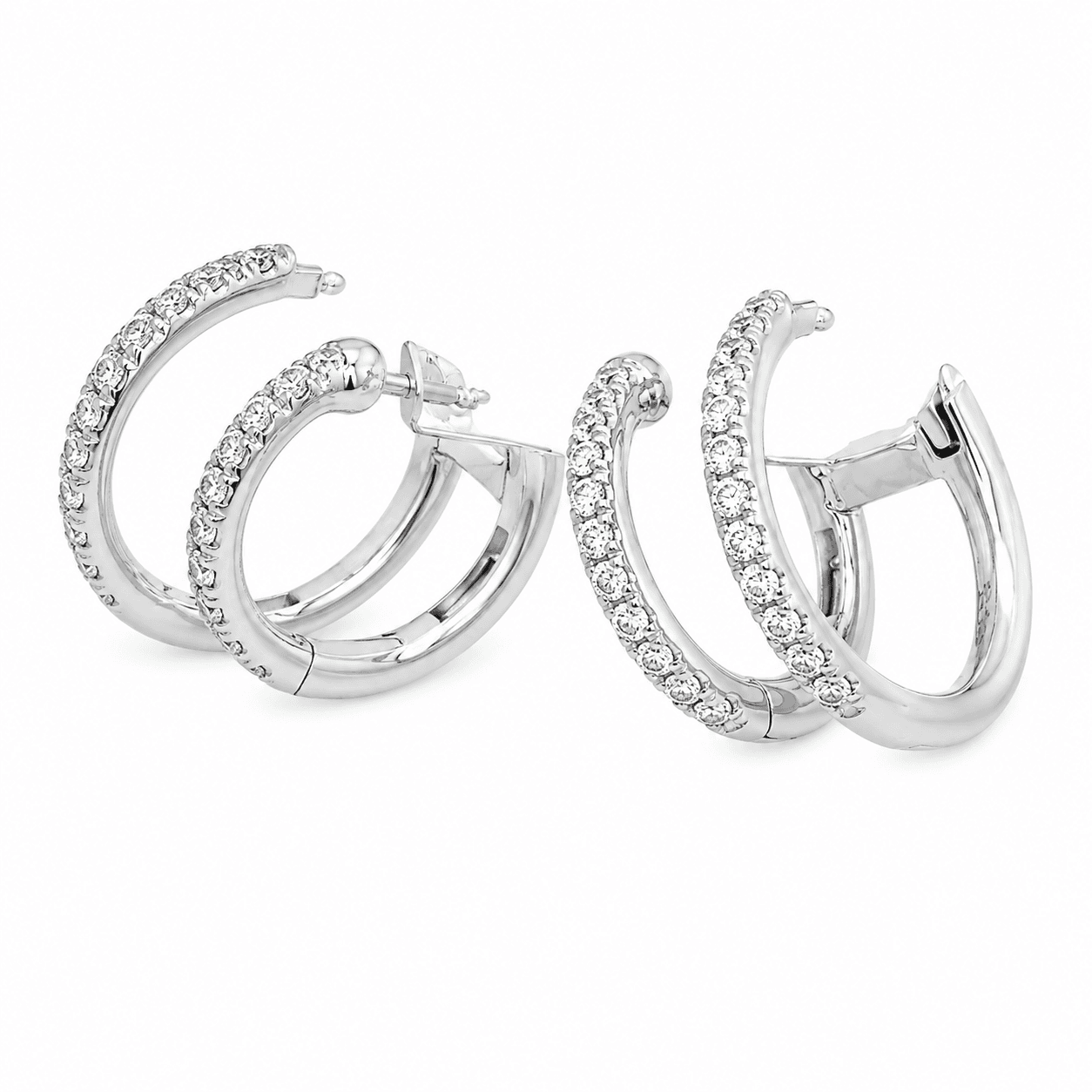 Diamond Two-Row Stud Cuff Earrings