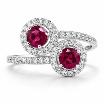 Diamond and Red Spinel Crossover Ring
