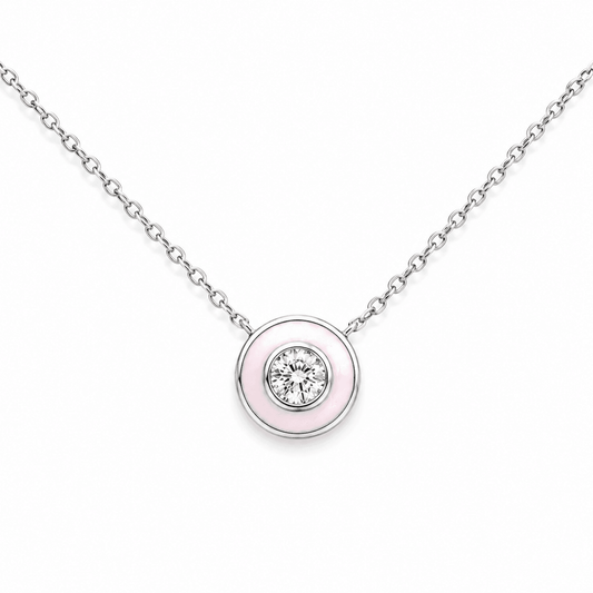 Diamond Pink Enamel Pendant Necklace