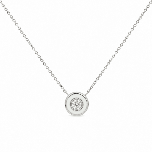 Diamond White Enamel Pendant Necklace