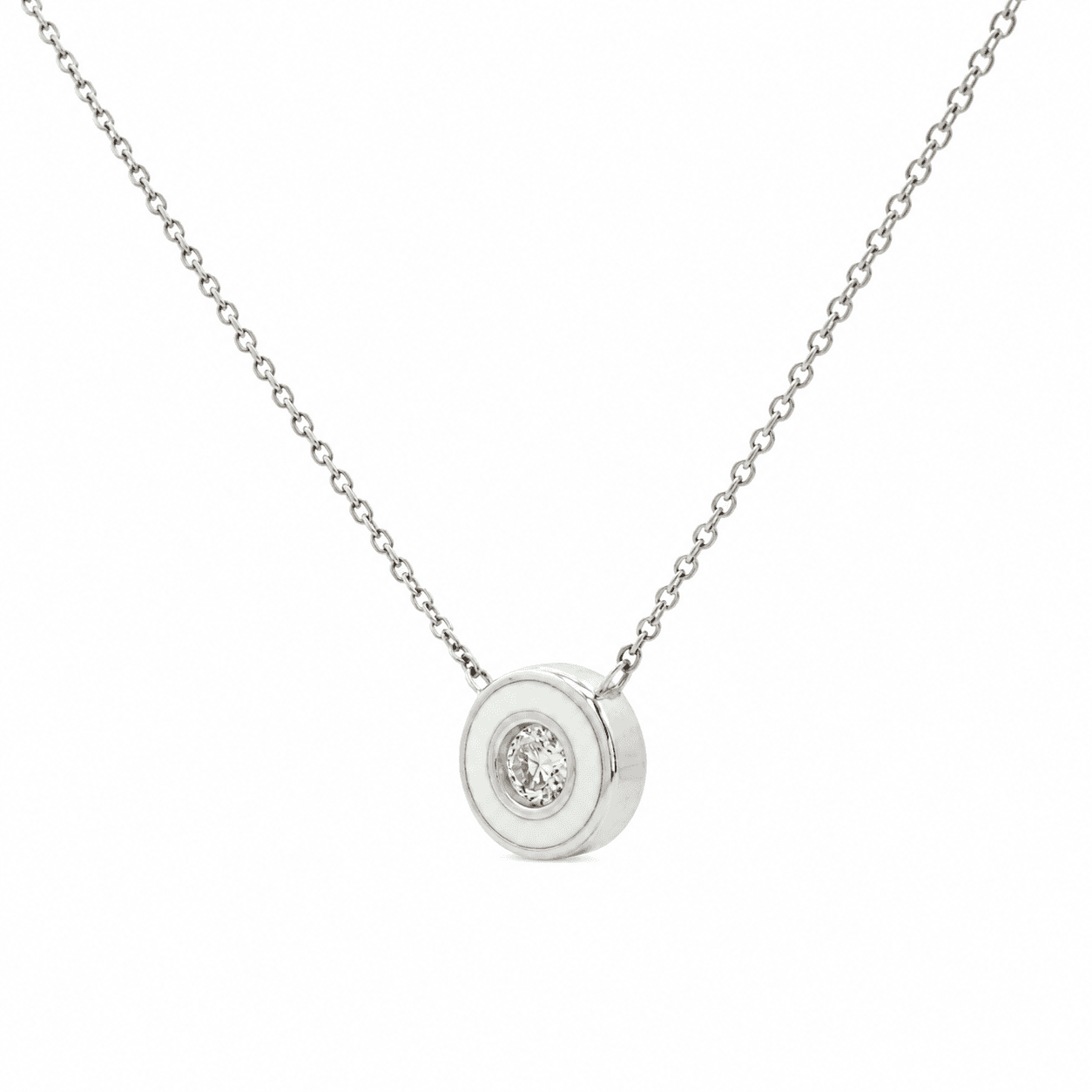 Diamond White Enamel Pendant Necklace