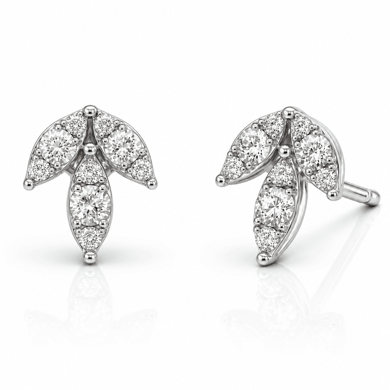 Lotus Flower Diamond Stud Earrings