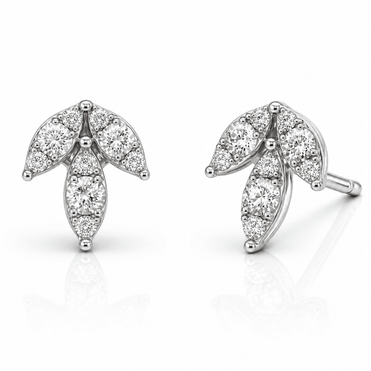 Lotus Flower Diamond Stud Earrings