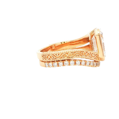 14K YG EM DIA FILLIGREE WRAP ENGAGEMENT RING WITH DIA CONTOUR BAND