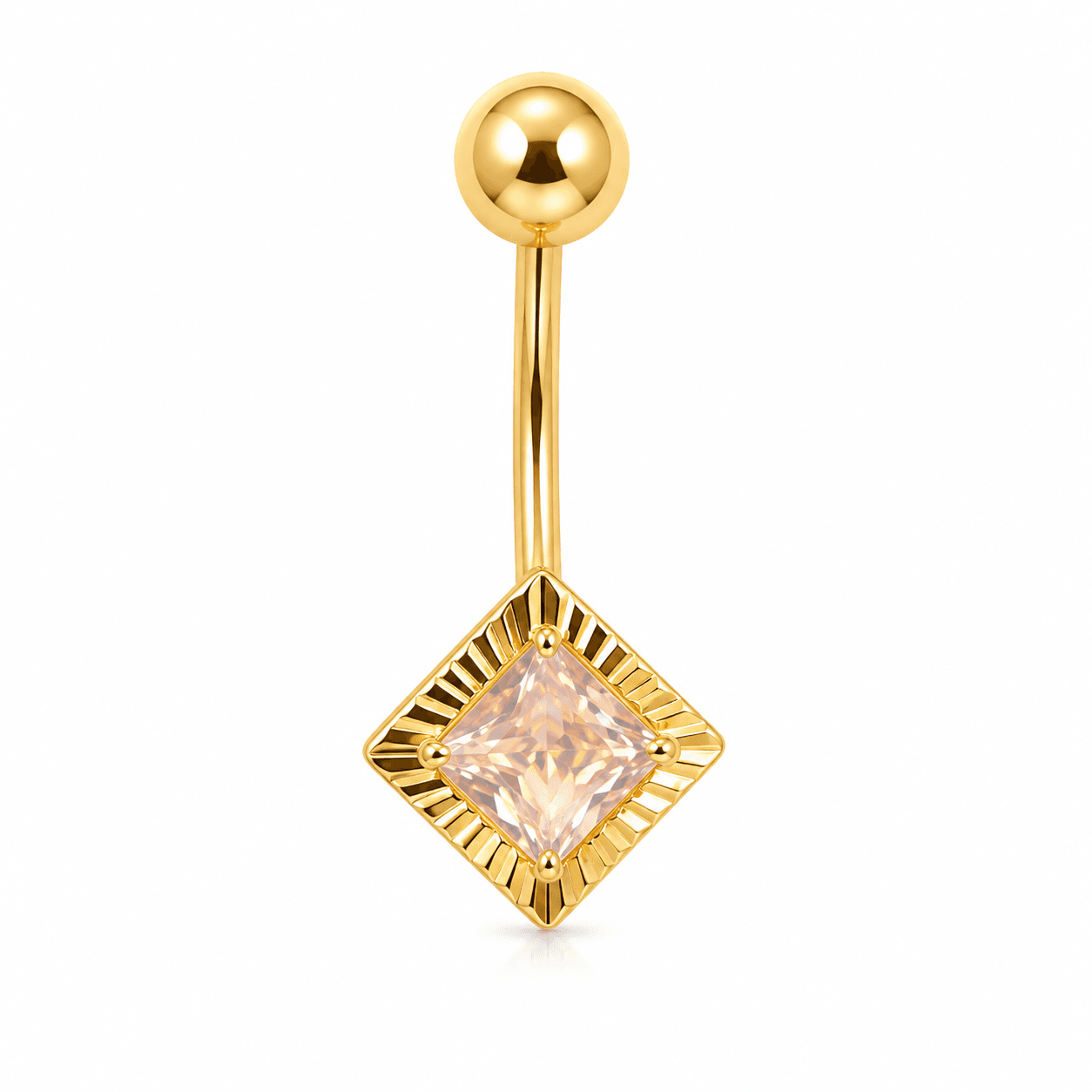 14K Fluted Bezel CZ Belly Piercing