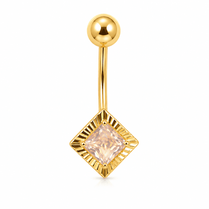 14K Fluted Bezel CZ Belly Piercing