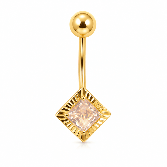 14K Fluted Bezel CZ Belly Piercing