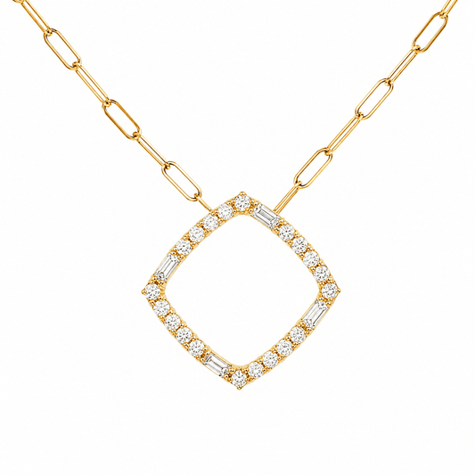 Diamond Square-Shaped Pendant Necklace