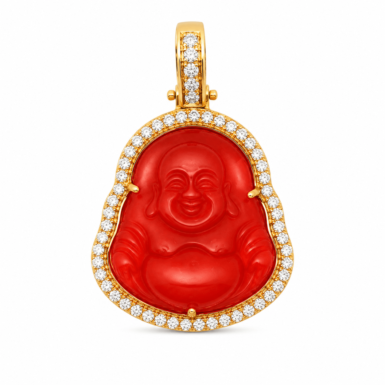 Diamond and Red Jade Buddha Pendant