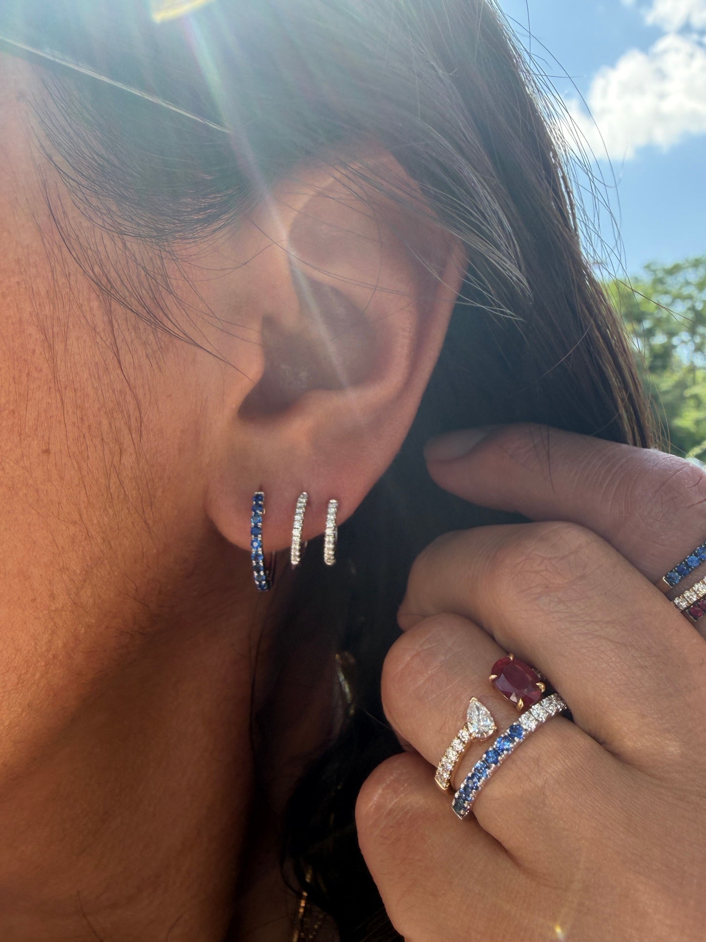 Blue Sapphire Hoop Earrings