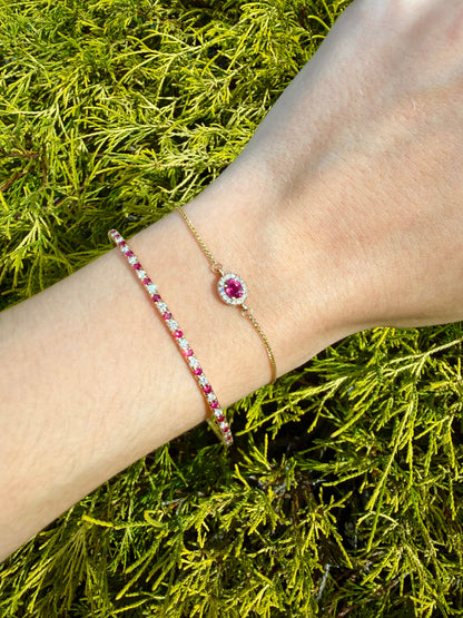 Ruby and Diamond Halo Bracelet