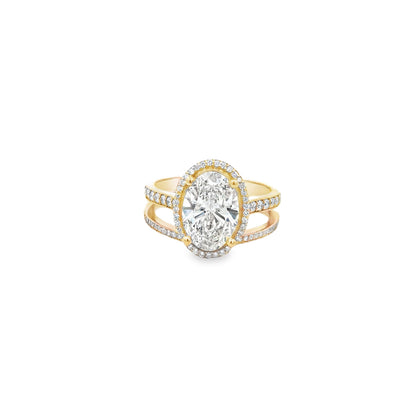 14K YG DIA OVAL HALO DOUBLE BAND ENGAGEMENT RING