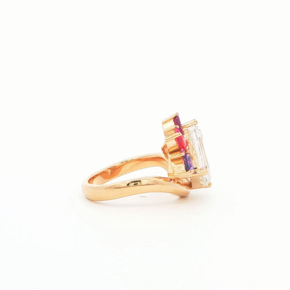 14K YG DIA EM WITH MULTI-COLOR SAPH ENG RING