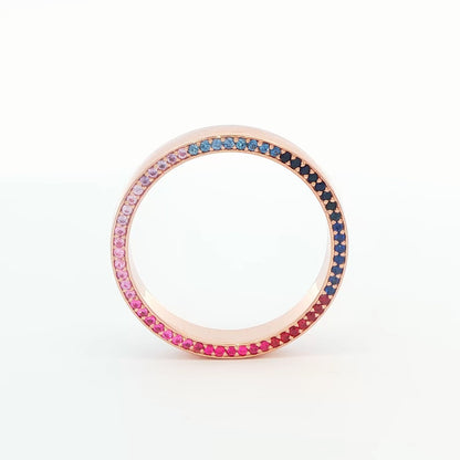 14K RG MULTI-COLORED SAPH MENS WEDDING BAND