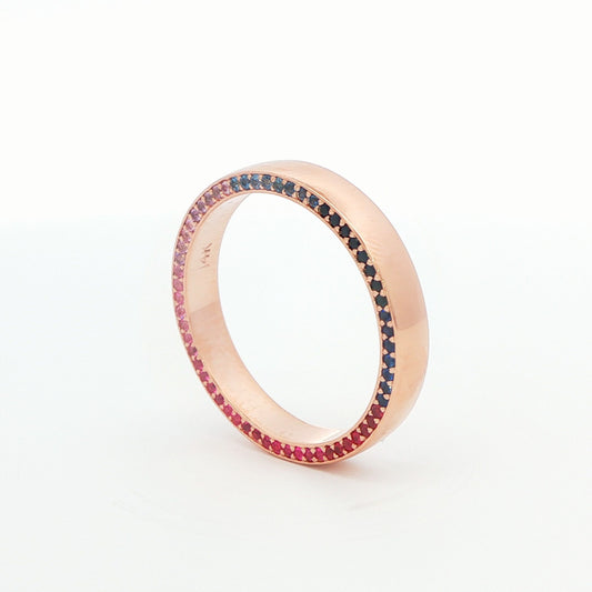 14K RG MULTI-COLORED SAPH MENS WEDDING BAND