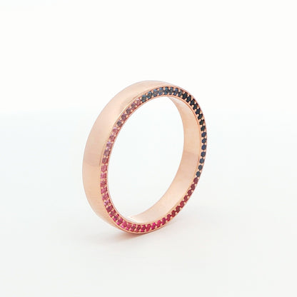 14K RG MULTI-COLORED SAPH MENS WEDDING BAND