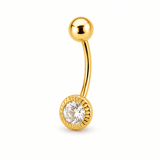 14K Fluted Round Bezel Belly Piercing
