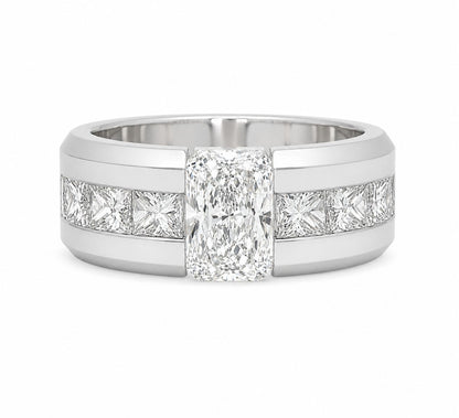 14K WG DIA RADIANT WITH PRINCESS SIDE STONES MENS WEDDING BAND