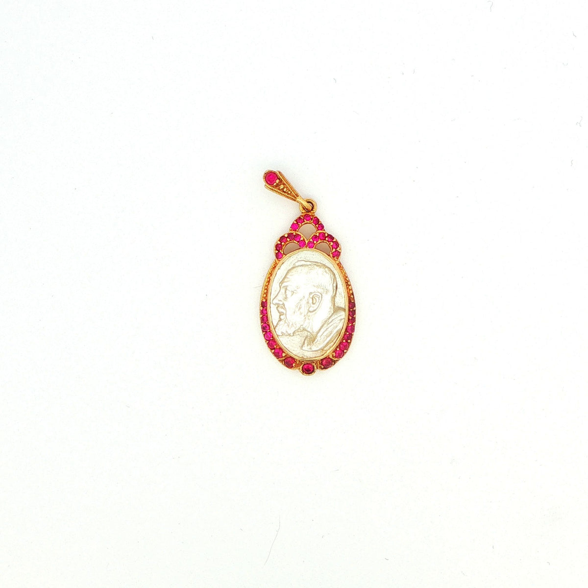 Mother of Pearl Cameo Pendant with Ruby Accents