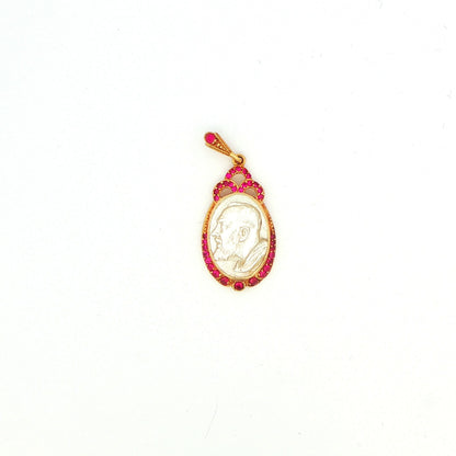 Mother of Pearl Cameo Pendant with Ruby Accents