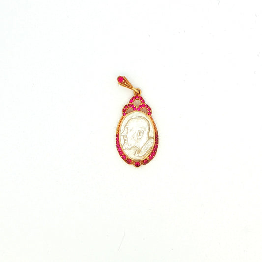 Mother of Pearl Cameo Pendant with Ruby Accents