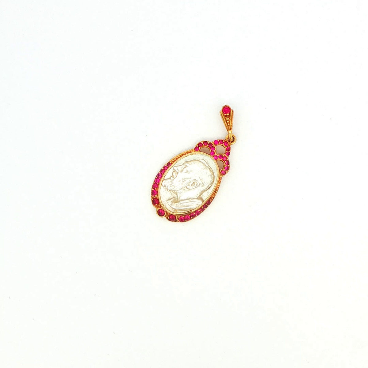 Mother of Pearl Cameo Pendant with Ruby Accents