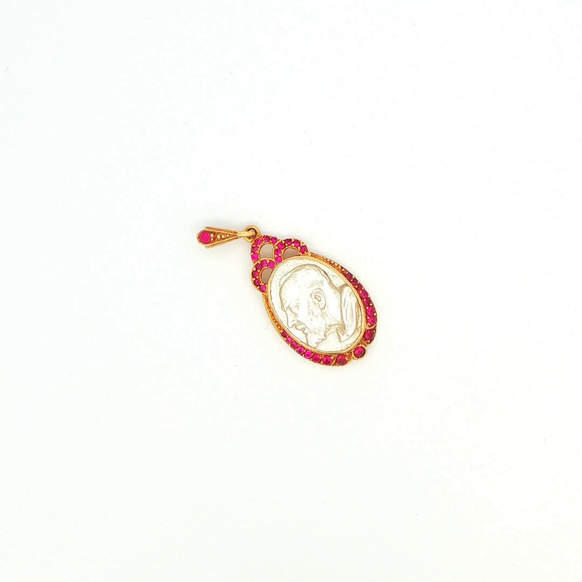 Mother of Pearl Cameo Pendant with Ruby Accents