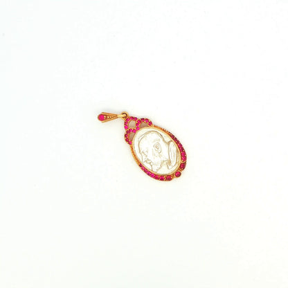 Mother of Pearl Cameo Pendant with Ruby Accents