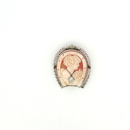 14K White Gold Shell Cameo Brooch Pin