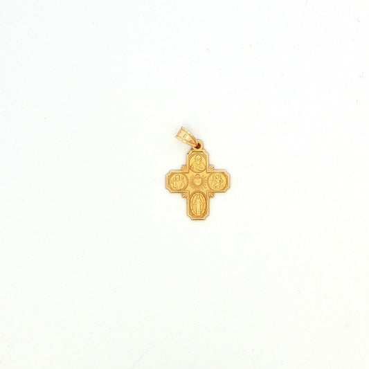 14K Yellow Gold Ornate Catholic Cross Pendant