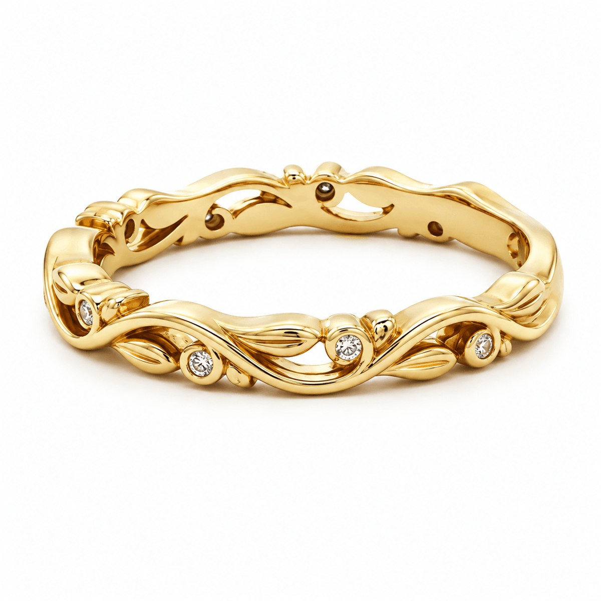 Vintage-Inspired Leaf Diamond Stackable Band Ring