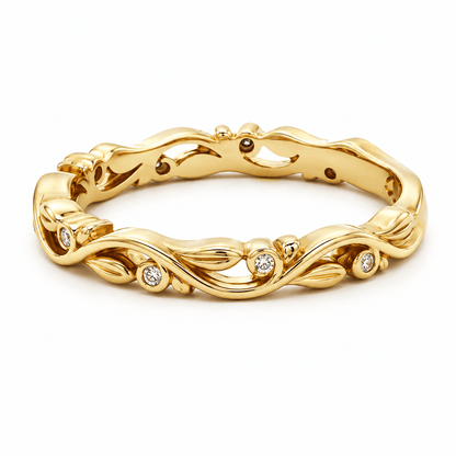 Vintage-Inspired Leaf Diamond Stackable Band Ring