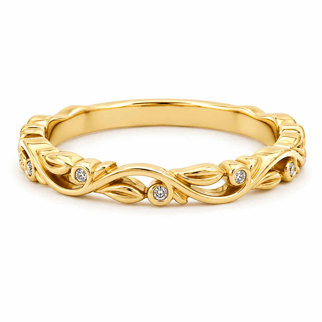 Vintage Leaf Diamond Band Ring