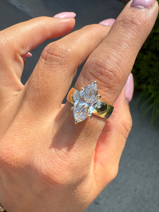 14K Yellow Gold Marquise Solitaire Diamond Engagement Ring