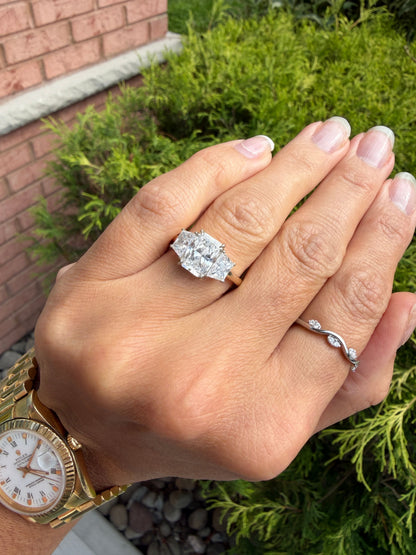 3.11 CTW Lab Grown 3-Stone Diamond Radiant Cut Engagement Ring