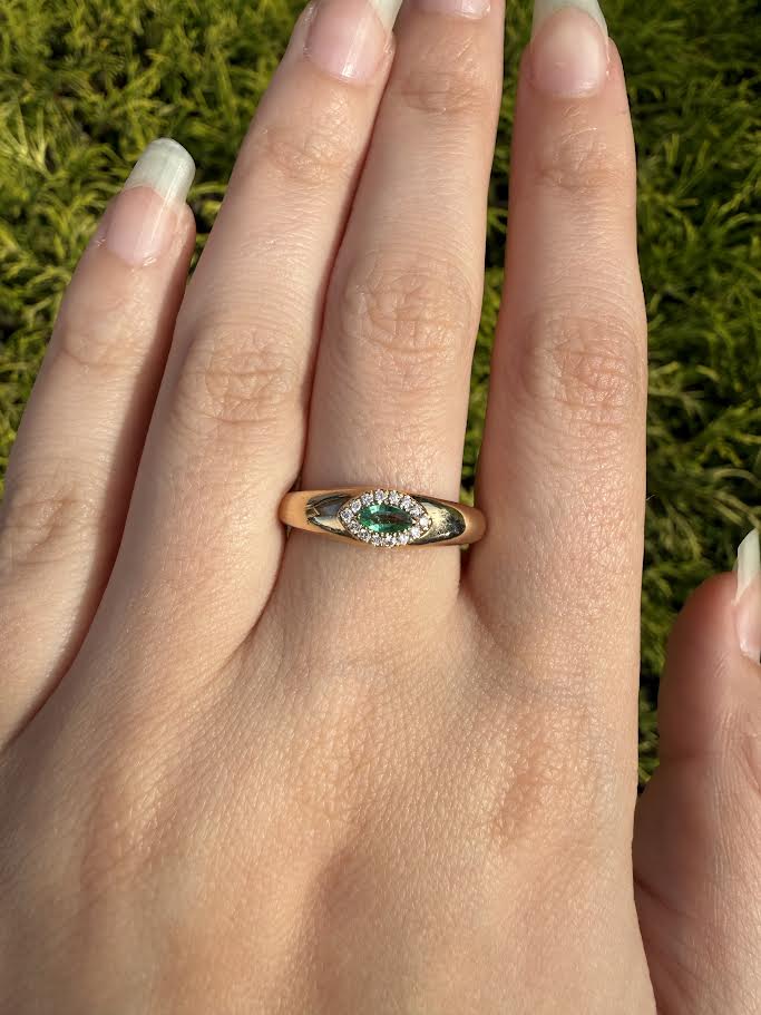Marquise Emerald and Diamond Wide Band Ring