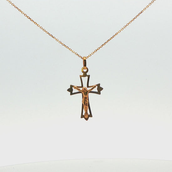 14K YG CABLE LINK CHAIN ADJUSTABLE 1.8 G WITH 14K YG CRUCIFIX 1.0 G.